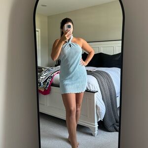 Peppermayo - Light Blue Plisse Halter Dress